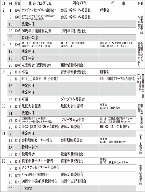 2024-2025年度（前期）例会スケジュール